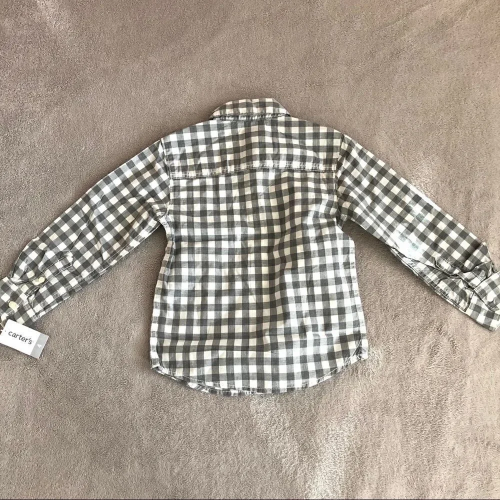 Carter’s Gray & white gingham button down shirt
